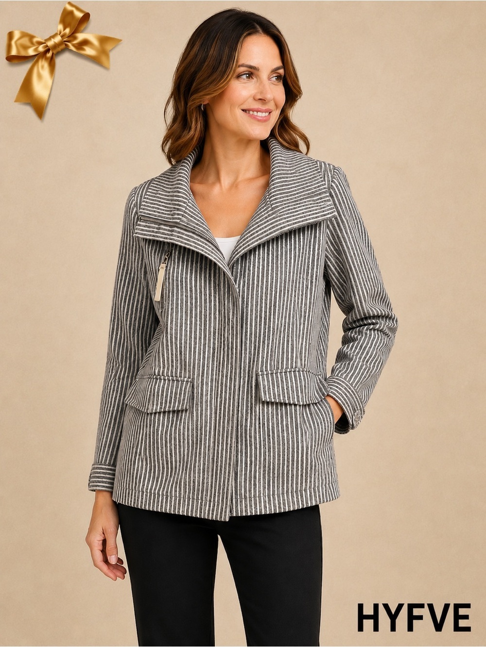 HYFVE SAWYER 100% Cotton Barn Jacket Grey White Stripes Size Sz Small